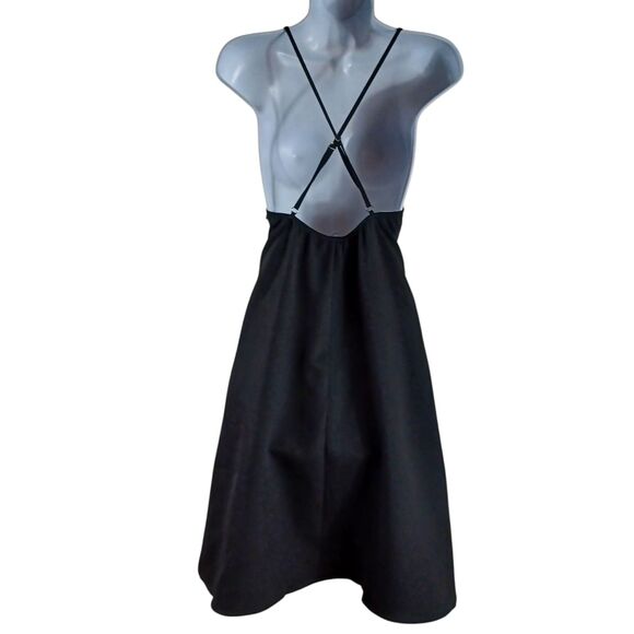 Elia.Cher Black Fit & Flare Midi Dress XS Crisscross Back Cocktail Zip & Pockets - Picture 7 of 11